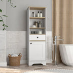 Light Gray Linen Cabinet with Drawer Door and Multiple Shelves