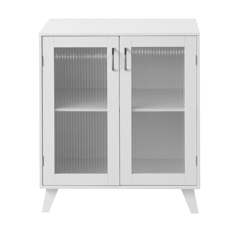 Modern Bathroom Storage Cabinet with 2 Glass Doors and Shelves