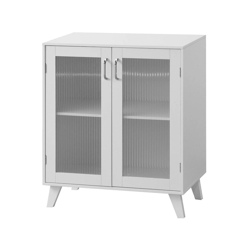 Modern Bathroom Storage Cabinet with 2 Glass Doors and Shelves