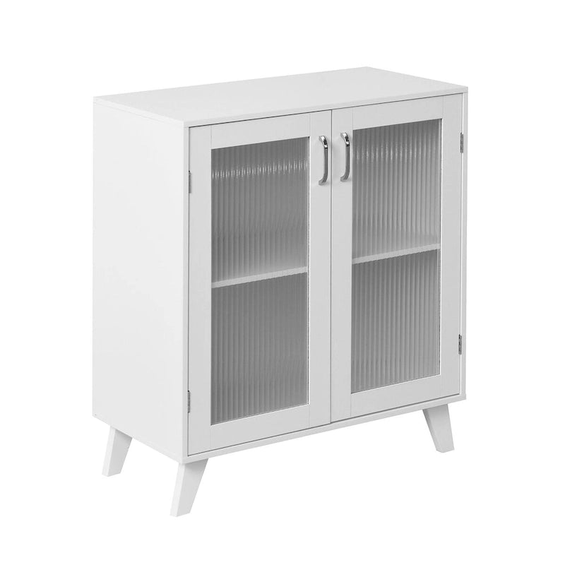 Modern Bathroom Storage Cabinet with 2 Glass Doors and Shelves