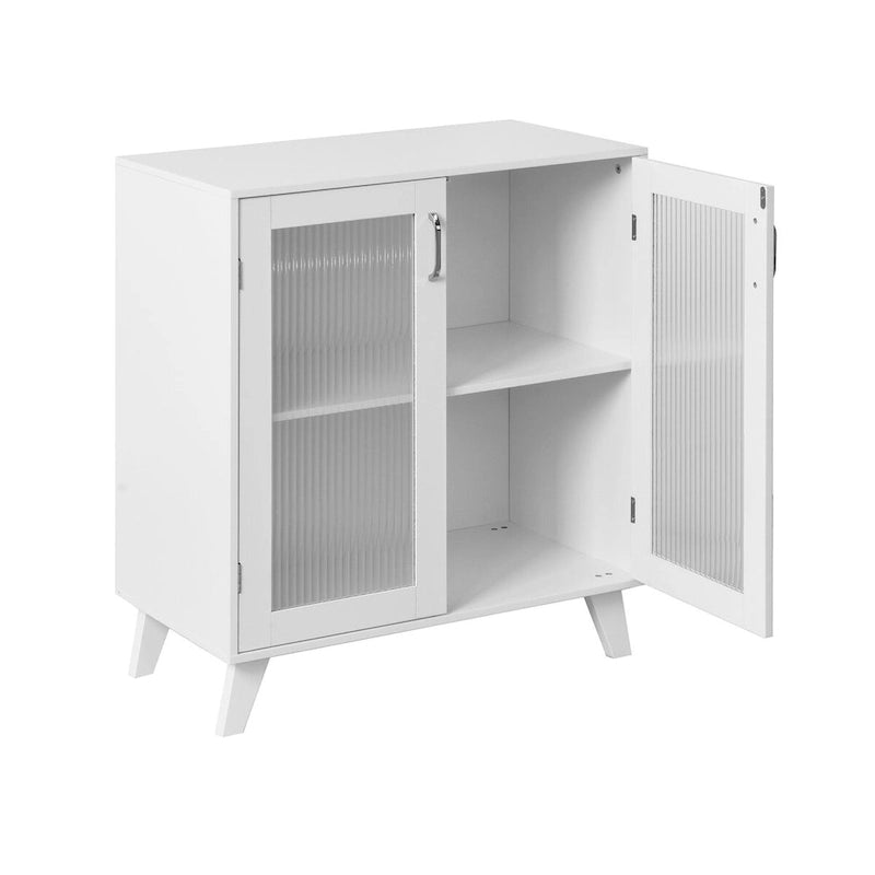 Modern Bathroom Storage Cabinet with 2 Glass Doors and Shelves