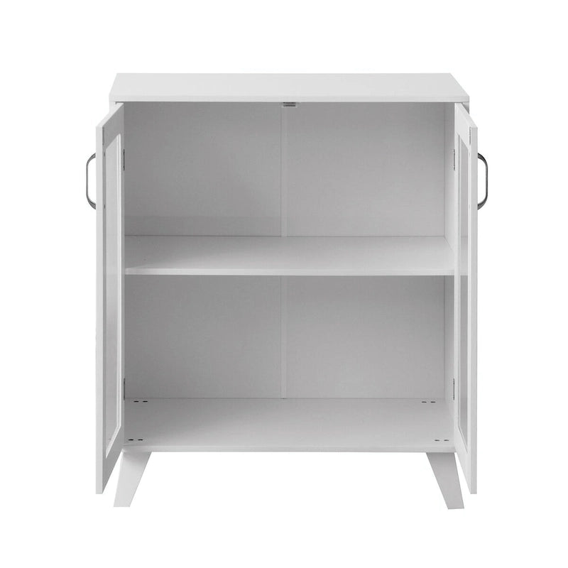 Modern Bathroom Storage Cabinet with 2 Glass Doors and Shelves