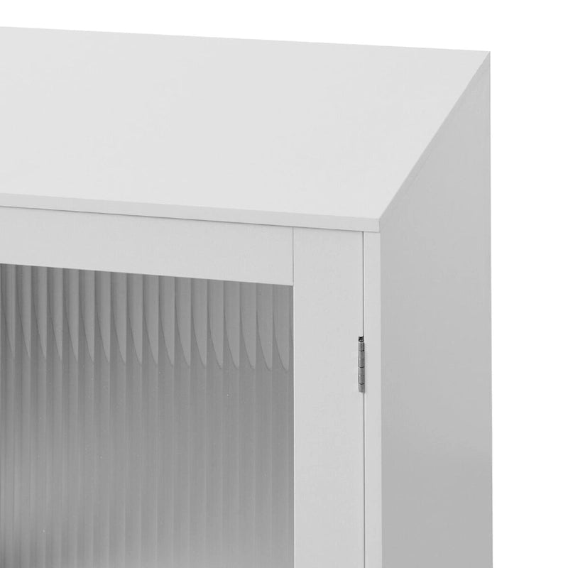 Modern Bathroom Storage Cabinet with 2 Glass Doors and Shelves