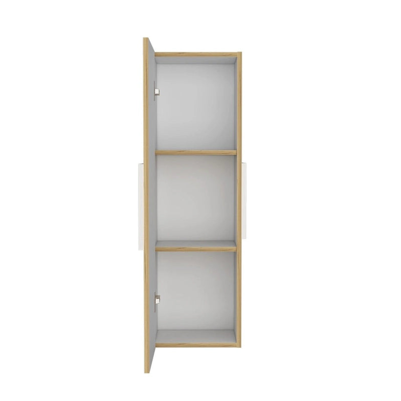 Single Door Medicine Cabinet with Three Shelves White and Oak Finish