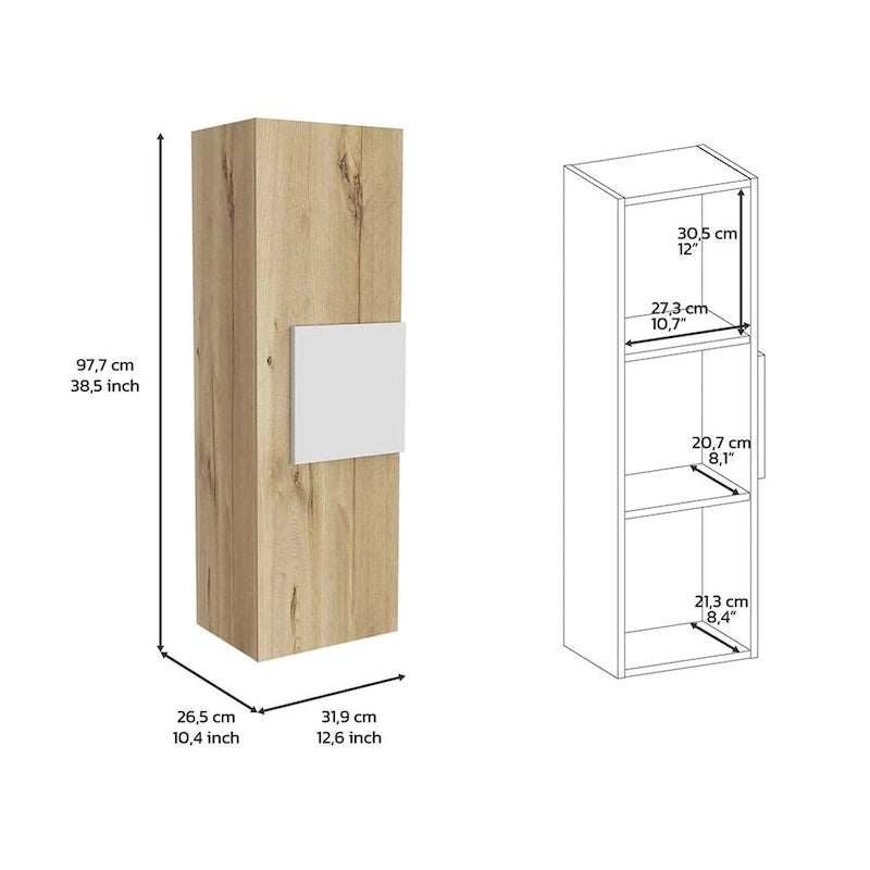 Single Door Medicine Cabinet with Three Shelves White and Oak Finish