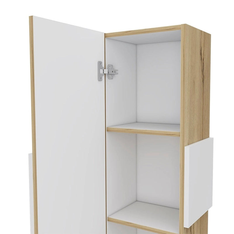 Single Door Medicine Cabinet with Three Shelves White and Oak Finish