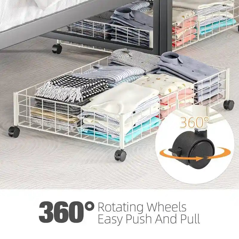 Foldable Under-Bed Storage Basket with Lockable Wheels