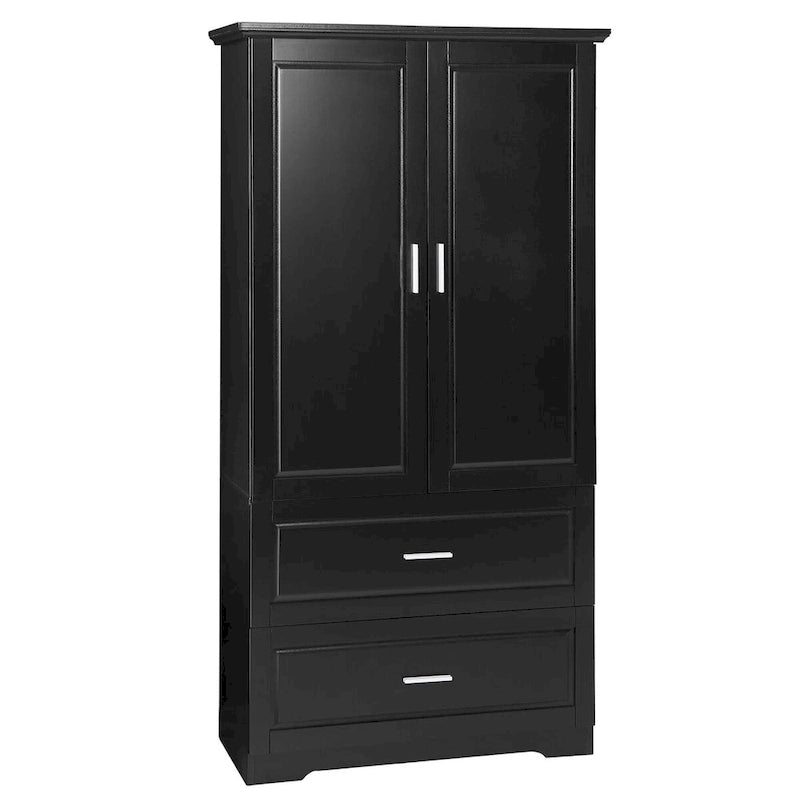 Black Tall Bathroom Storage Cabinet with Two Doors Drawers and Adjustable Shelf