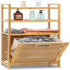 Uitschuifbare wasmand voor de was, 3-laags bamboe wasmand - 15.5L x 11.5W x 46.5H