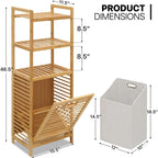 Uitschuifbare wasmand voor de was, 3-laags bamboe wasmand - 15.5L x 11.5W x 46.5H