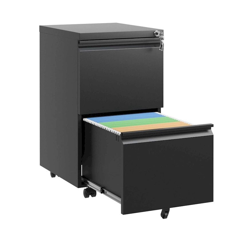2-Drawer Rolling Metal File Cabinet with Lock for Home Office