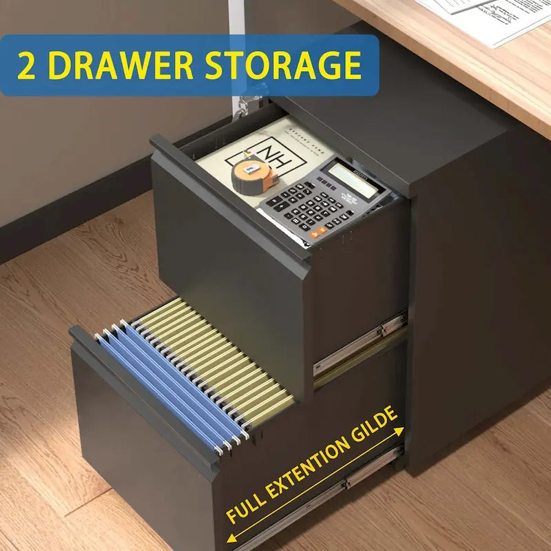 2-Drawer Rolling Metal File Cabinet with Lock for Home Office