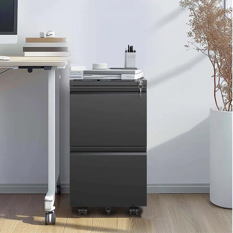 2-Drawer Rolling Metal File Cabinet with Lock for Home Office