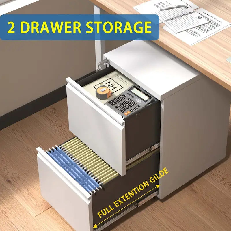 2-Drawer Rolling Metal File Cabinet with Lock for Home Office