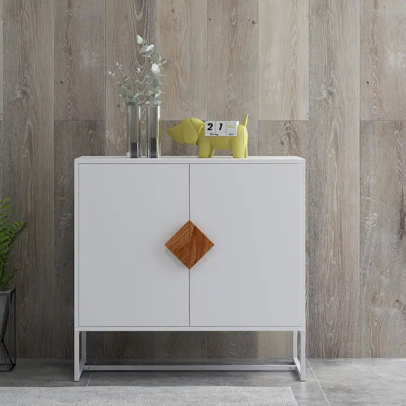 White Square Handle 2-Door Sideboard Storage Cabinet