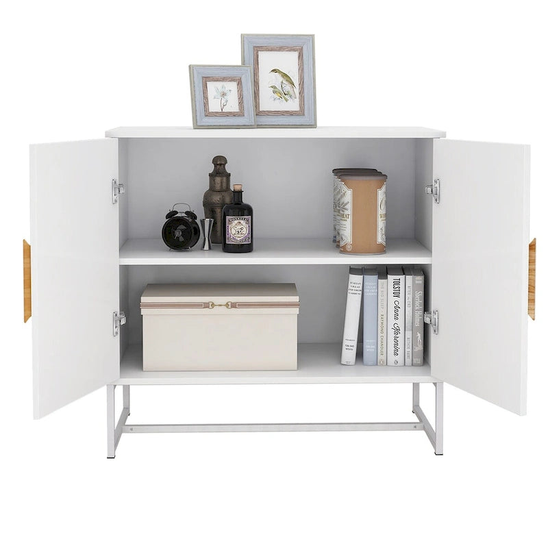 White Square Handle 2-Door Sideboard Storage Cabinet