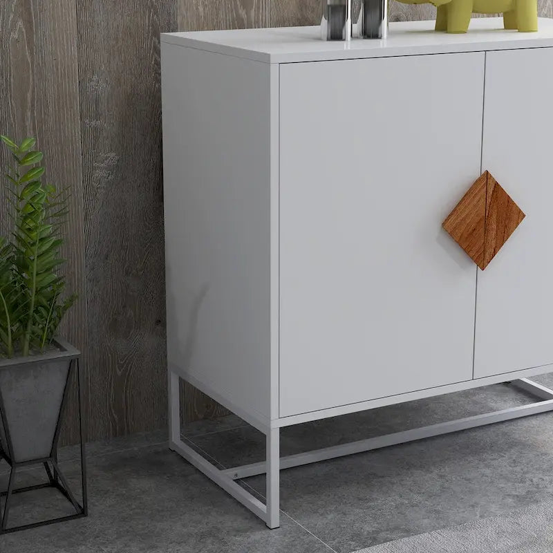 White Square Handle 2-Door Sideboard Storage Cabinet