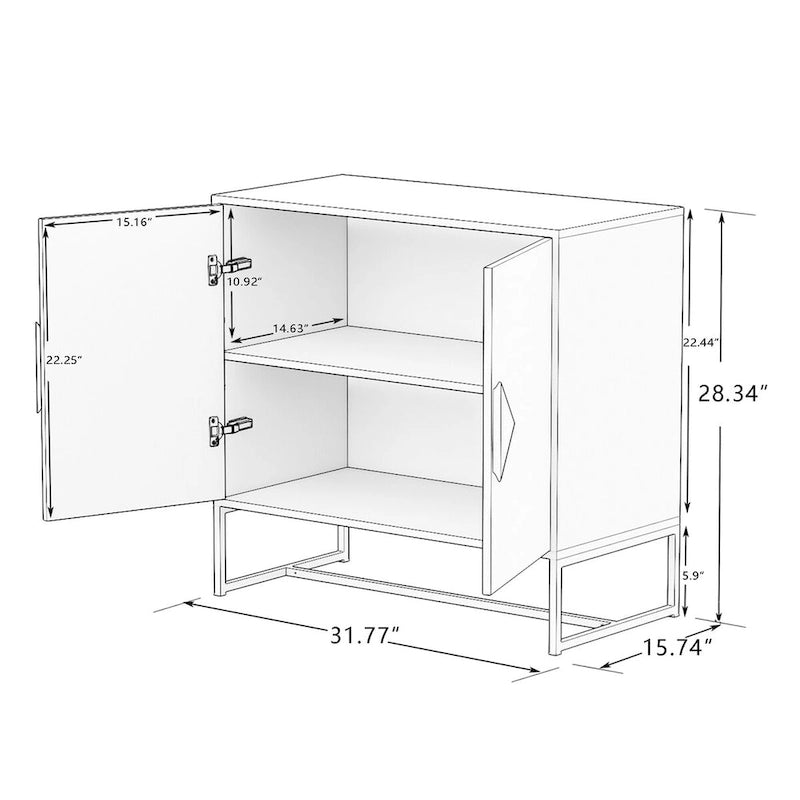 White Square Handle 2-Door Sideboard Storage Cabinet
