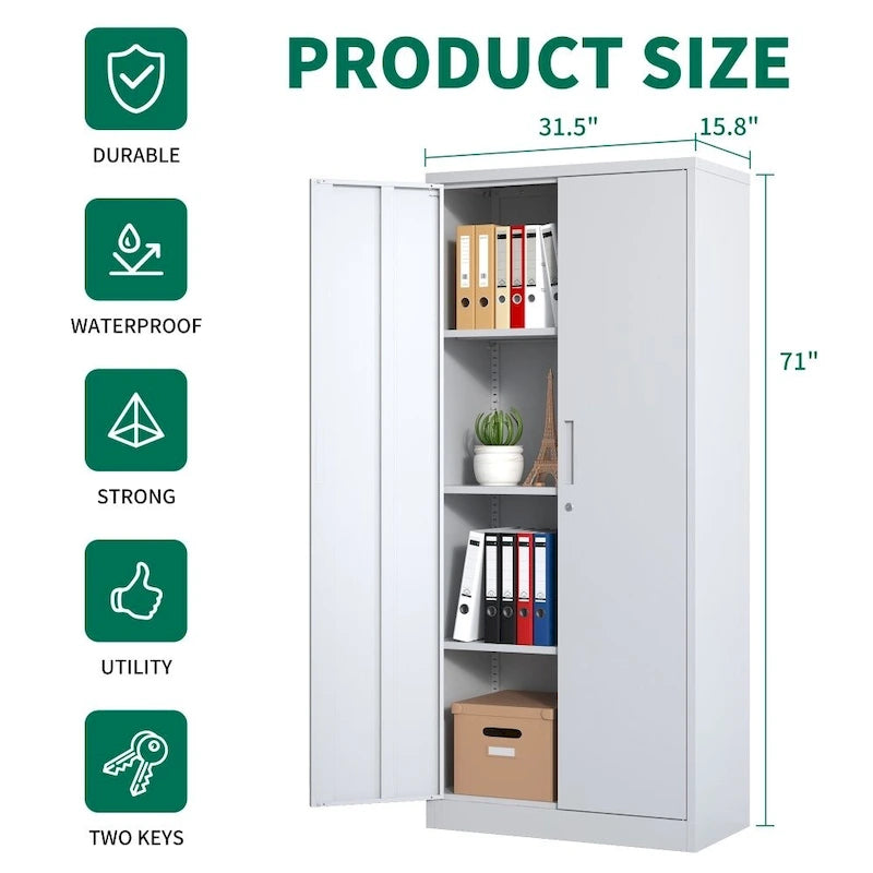 71-Inch Tall Metal Garage Storage File Cabinet with Lock