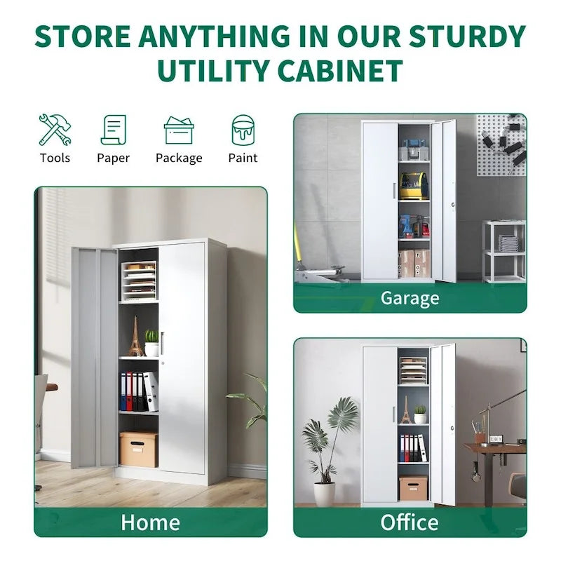 71-Inch Tall Metal Garage Storage File Cabinet with Lock