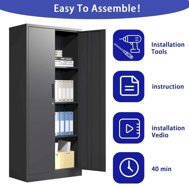 71-Inch Tall Metal Garage Storage File Cabinet with Lock